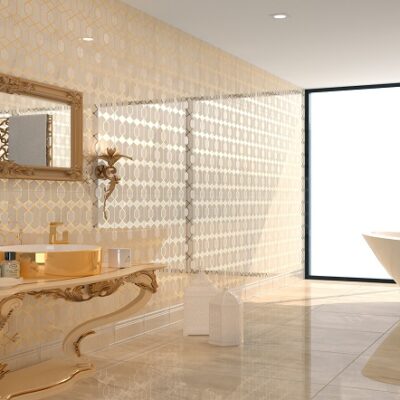 lavabo blanc et or