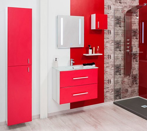 meuble de salle de bain modulo rouge