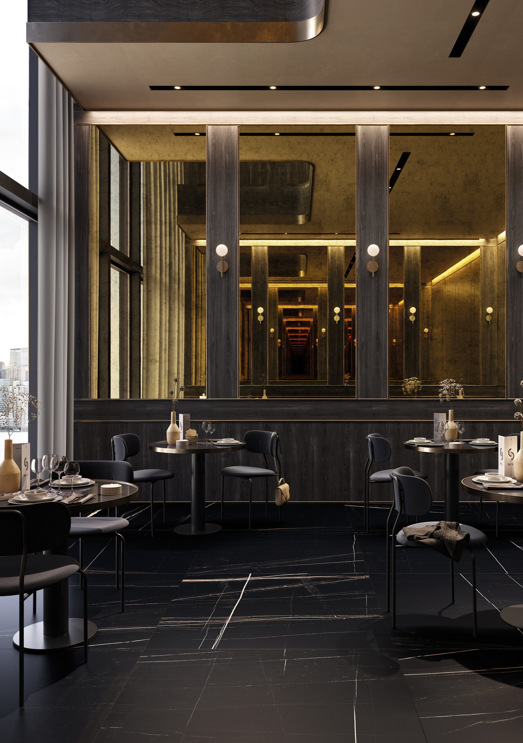 Emporio 225 miroir Gold 120x278 Restaurant