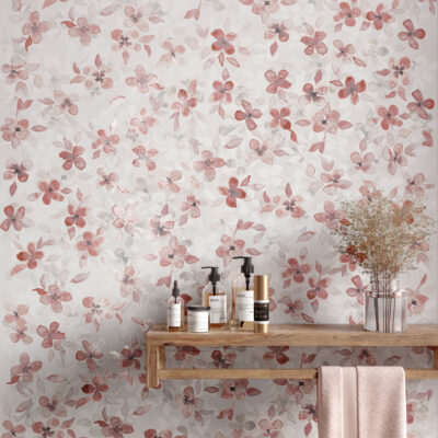 PAPIER CAMILLE ROSE 120x278 Salle de bains